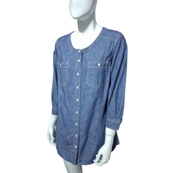 Duluth Trading Womens Sz Medium Blue Free Range Chambray Casual Organic Cotton - Picture 2 of 11